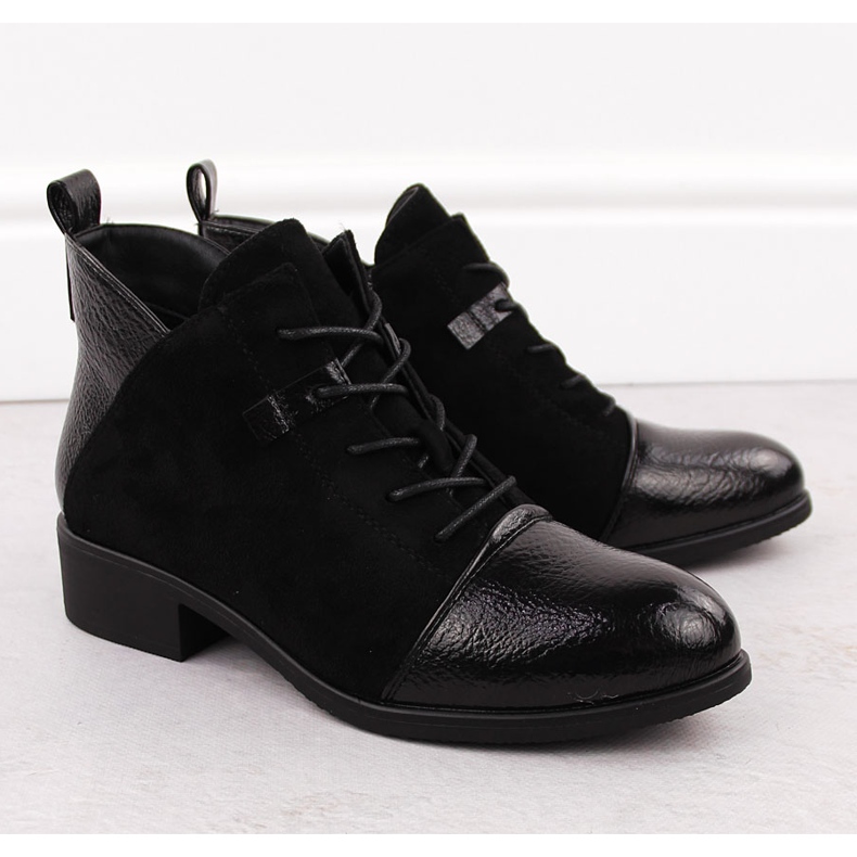 M. DASZYŃSKI Botki damskie zamszowe ocieplane czarne M.Daszyński MR2458-7 2