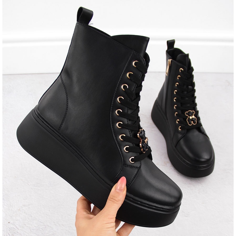 Skórzane botki na platformie z misiem czarne Vinceza 66701 1