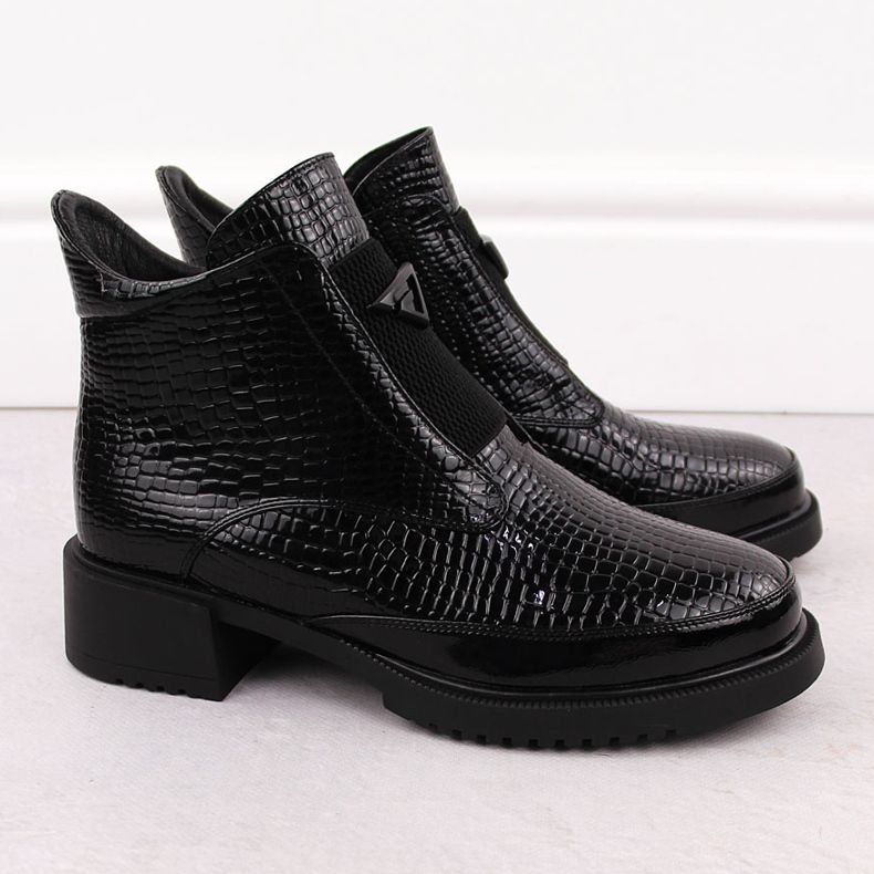 Botki damskie lakierowane kroko czarne Filippo DBT6663 2