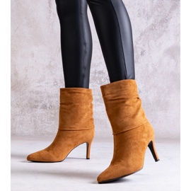 Brązowe botki na szpilce Bileis beżowy 1