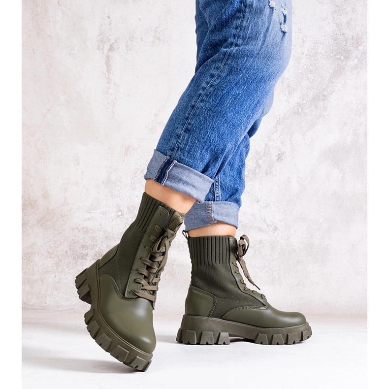 Zielone botki z elastyczną cholewką Zogba 1