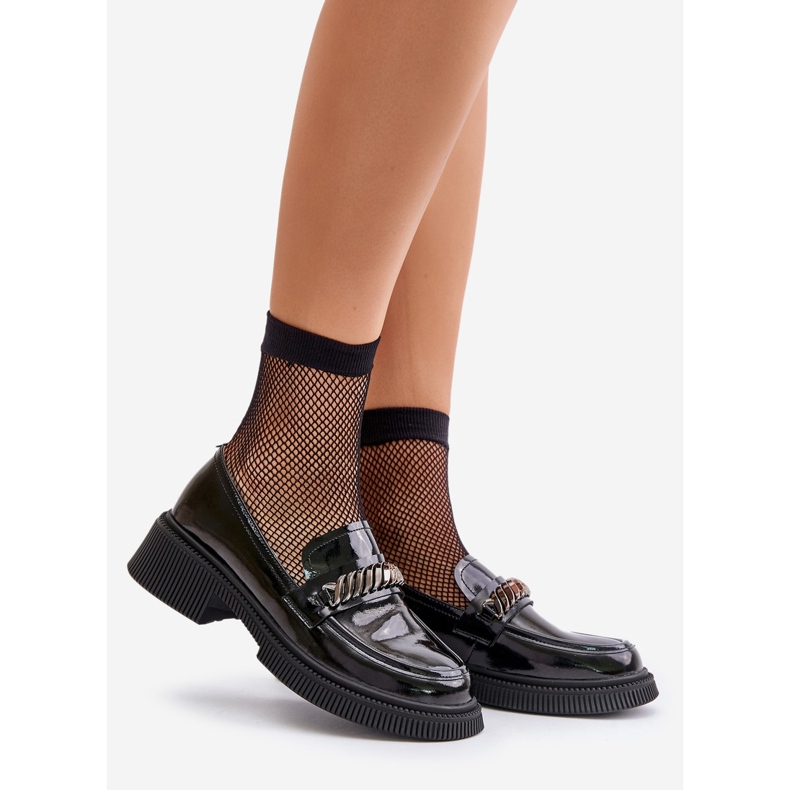 S.Barski Damskie Lakierowane Mokasyny Loafersy Z Ozdobą D&A LZ42-030 Czarne 1