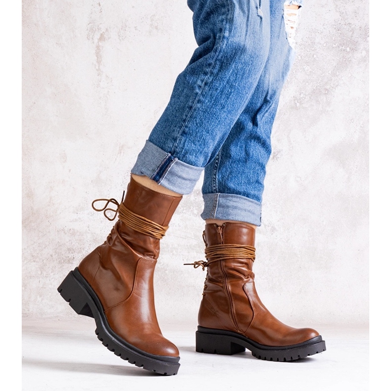 Brązowe botki z eko skóry Sahera 1