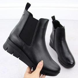 Botki damskie sztyblety na koturnie czarne Potocki 12433 1