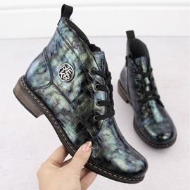 Botki damskie lakierowane kroko zielone Rieker 71205-90 1