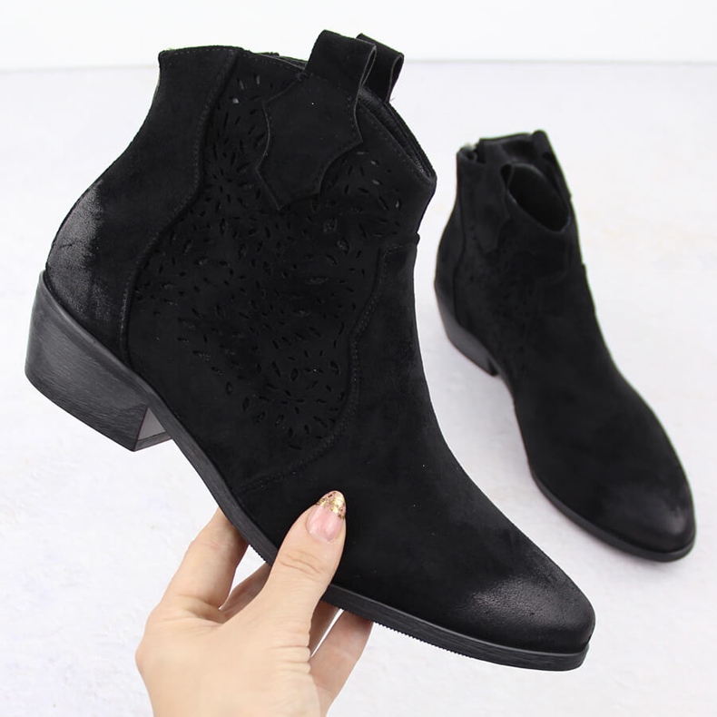 Botki damskie kowbojki ocieplane czarne Potocki SZ12189 1