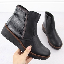 Botki damskie komfortowe lakierowane czarne Rieker X9150-00 1