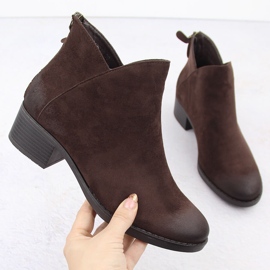 Botki damskie na klocku ocieplane brązowe Potocki 12472 1