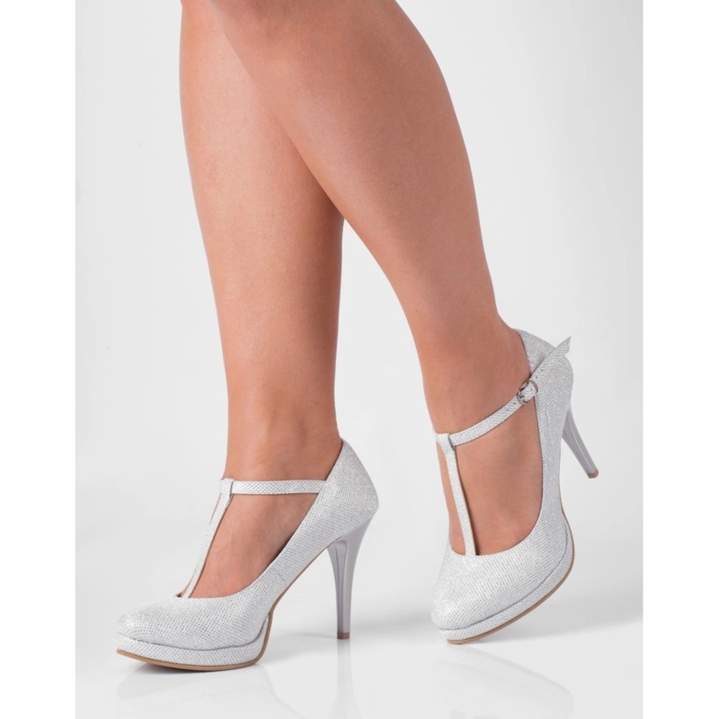 BUTDAM Buty ślubne Mariola Komfortowe na platformie z paskami srebrne srebrny 1