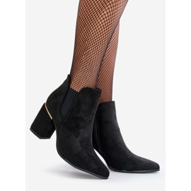 Eko Zamszowe Botki Na Słupku Ocieplane Czarne Daivine 1