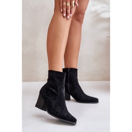 Botki Kowbojki Na Słupku Eko Zamszowe Czarne Arabelline 2