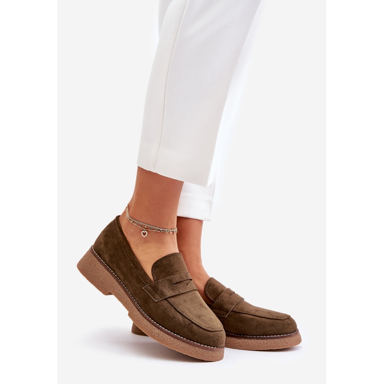 Klasyczne Mokasyny Damskie Z Eko Zamszu Ciemnozielone Belania 1