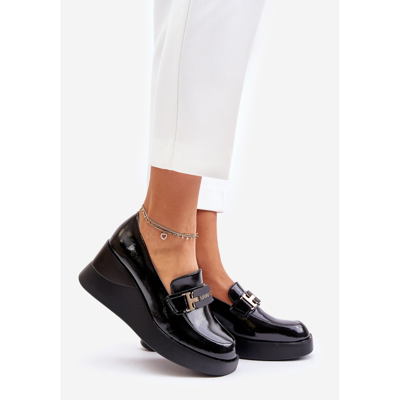Lakierowane Mokasyny Na Koturnie Vinceza 58337 Czarne 1