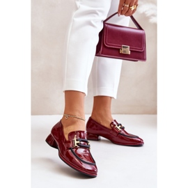 Lakierowane Półbuty Damskie Na Klocku Artiker 55C0103 Bordowe czerwone 2