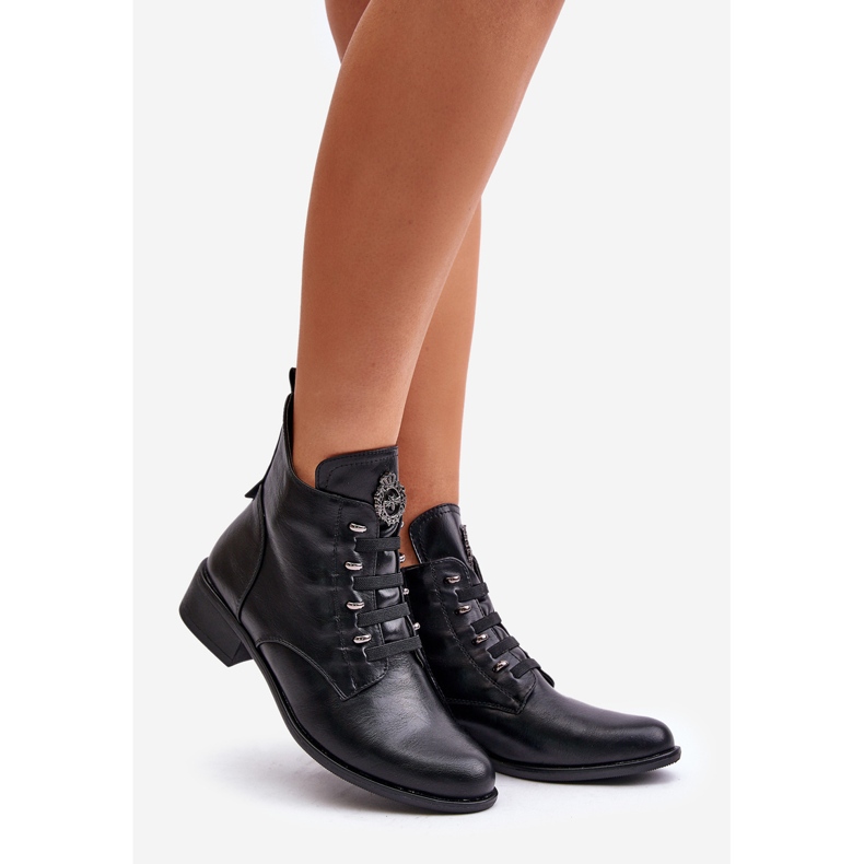 Jezzi Niskie Botki Ocieplane Na Zamek Z Ozdobą Czarne Nevalia 1
