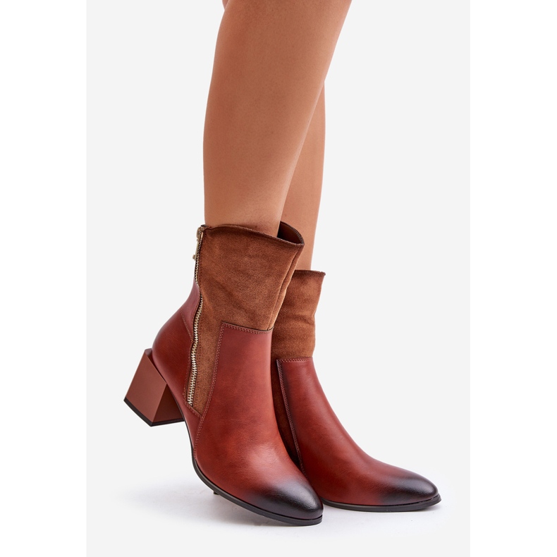 Ocieplane Botki Damskie Na Obcasie Słupku Brązowe Relabina 1