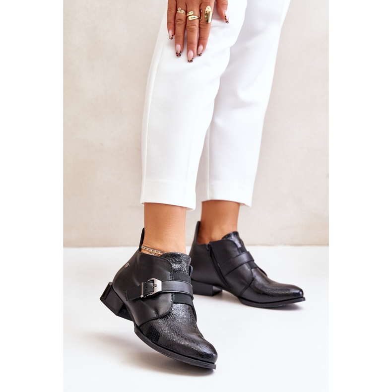 Skórzane Niskie Botki Na Zamek Maciejka 06692-01 Czarne 2