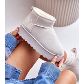 Śniegowce Damskie Na Platformie Ocieplane Futerkiem Jasnoszare Xamella 2