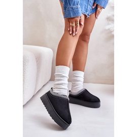 Śniegowce Damskie Na Platformie Ocieplane Futerkiem Czarne Remenia 2