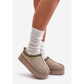 Śniegowce Damskie Na Platformie Ocieplane Futerkiem Zielone Remenia 1