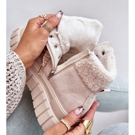 Damskie Ocieplane Botki Trapery Na Platformie Beżowe Alcyhen beżowy 2