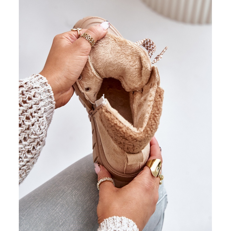 Damskie Ocieplane Botki Trapery Na Platformie Brązowe Alcyhen 2