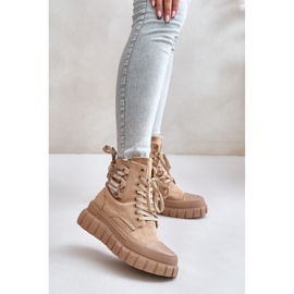Botki Damskie Na Platformie Z Ozdobnym Sznurowaniem Brązowe Edidda 2