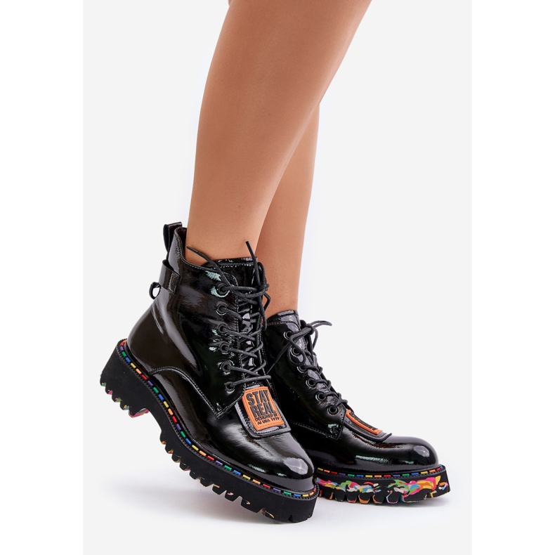 Lakierowane Botki Trapery Damskie Na Zamek Skórzane Artiker 55C0517 Czarne 1