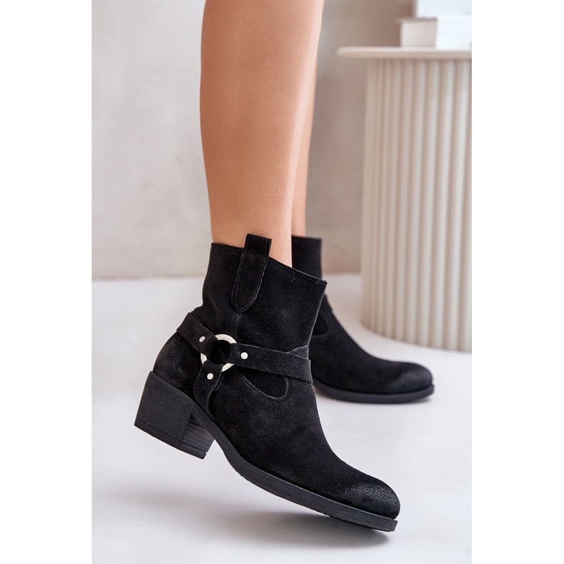 Zazoo 60477 Zamszowe Ocieplane Botki Na Obcasie Czarne 2