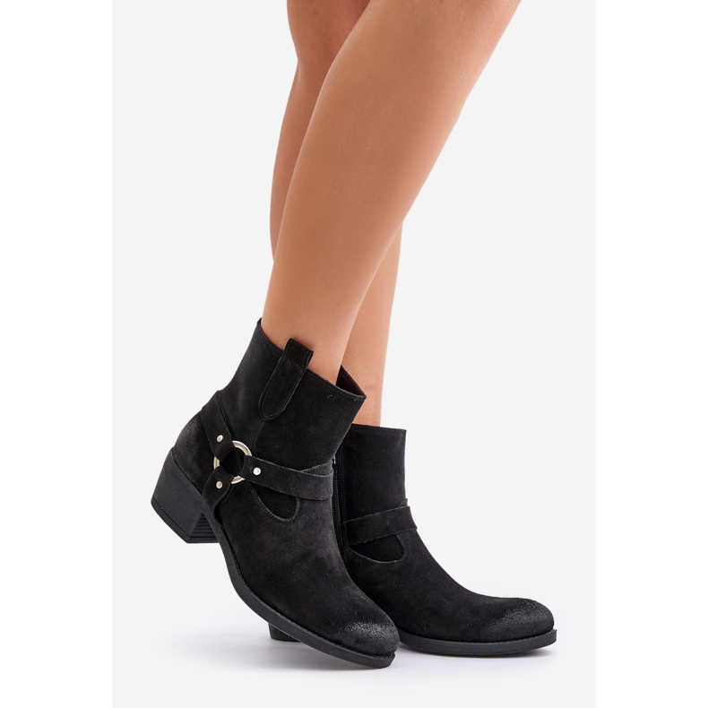 Zazoo 60477 Zamszowe Ocieplane Botki Na Obcasie Czarne 1