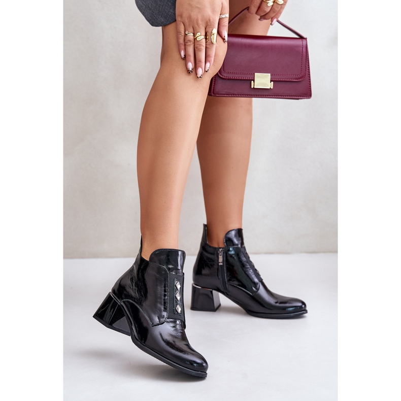 Zazoo 60504 Lakierowane Botki Na Klocku Ocieplane Czarne 2