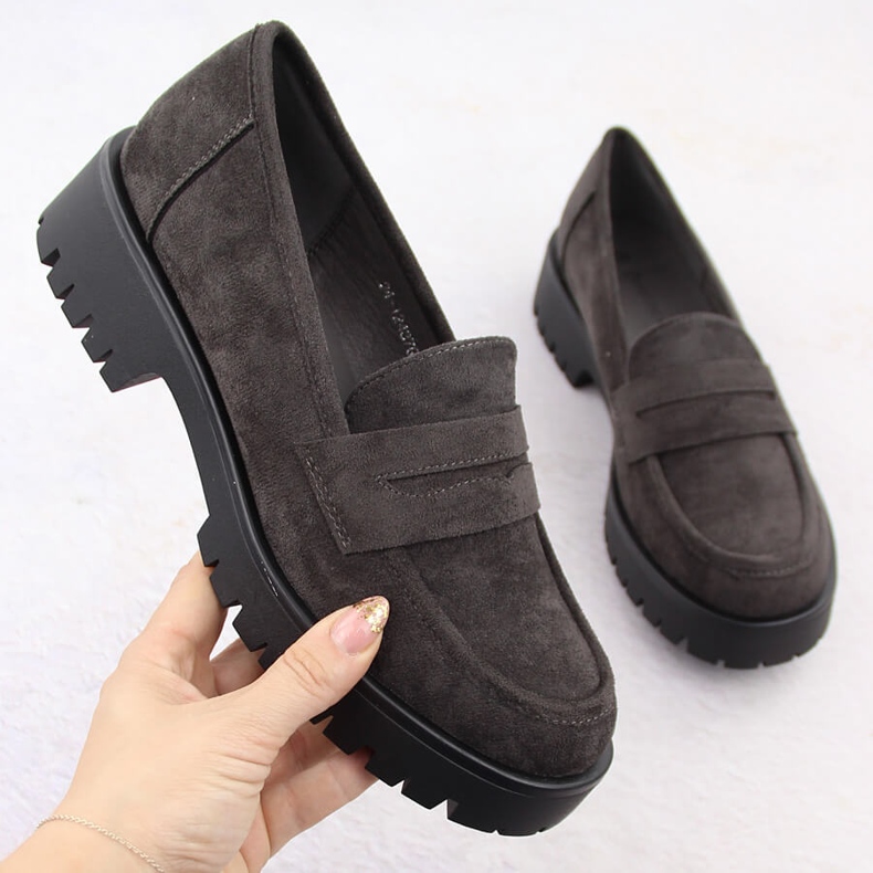 Mokasyny damskie zamszowe szare Potocki 12437 1