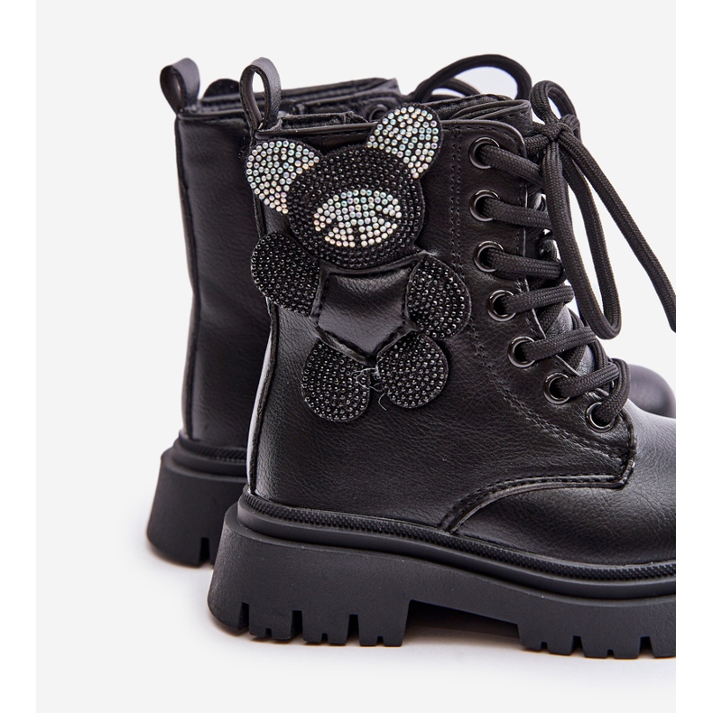 Ocieplane Botki Dziewczęce Z Misiem Na Zamek Czarne Relobia 1