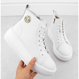 Skórzane botki damskie na platformie białe Filippo DBT6374 1