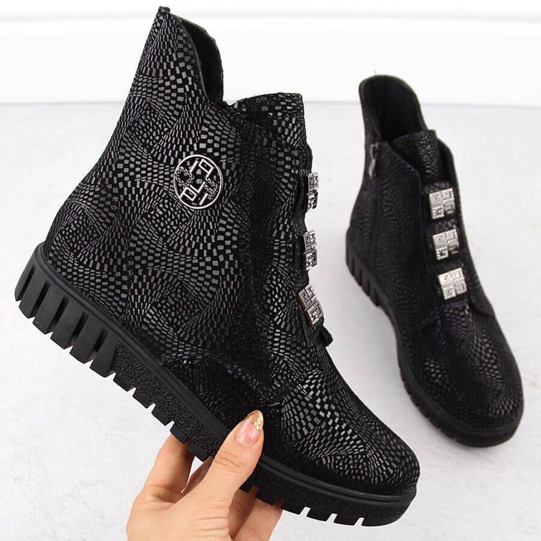 Skórzane botki damskie na platformie czarne Filippo DBT6360 1