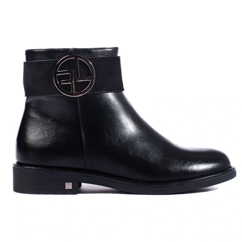 W. Potocki Czarne niskie botki na płaskim obcasie Potocki 1