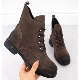 Skórzane botki damskie khaki D&A S.Barski Premium Collection CR42-158 brązowe 1