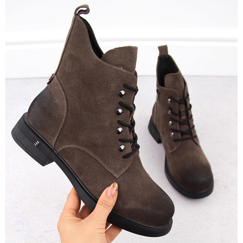 Skórzane botki damskie khaki D&A S.Barski Premium Collection CR42-158 brązowe 1