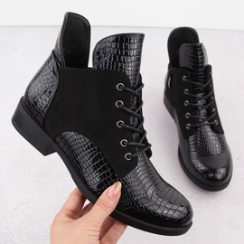 Botki damskie lakierowane kroko czarne Vinceza 16477 1