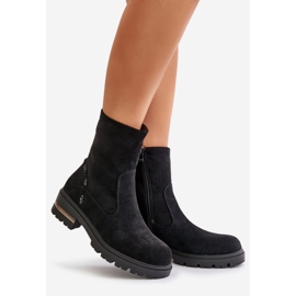 Ocieplane Botki Damskie Z Eko Zamszu Na Zamek Czarne Narilie 1
