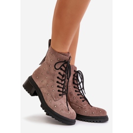 S.Barski Zdobione Botki Workery Damskie Ocieplane D&A MR880-017 Taupe beżowy 1