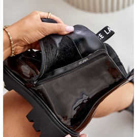 Lakierowane Botki Workery Damskie Ocieplane Z Napisami Czarne Zinfreya 2