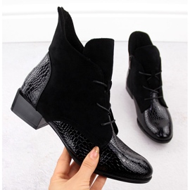 Botki damskie lakierowane kroko czarne Potocki 12498 1