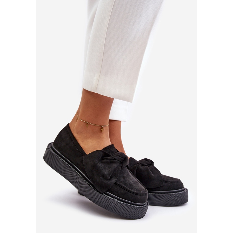 Mokasyny Damskie Na Platformie Z Kokardą Czarne Naivine 1
