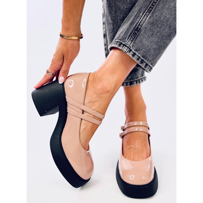 Czółenka na szerokim obcasie Lorai Khaki beżowy 1