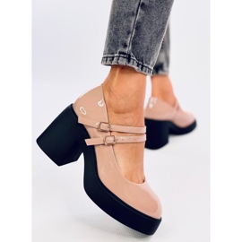 Czółenka na szerokim obcasie Lorai Khaki beżowy 2