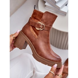 Botki Damskie Na Obcasie Słupku Ocieplane Na Zamek Camel Inabelle brązowe 2