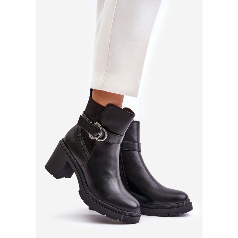 Botki Damskie Na Obcasie Słupku Ocieplane Na Zamek Czarne Inabelle 1