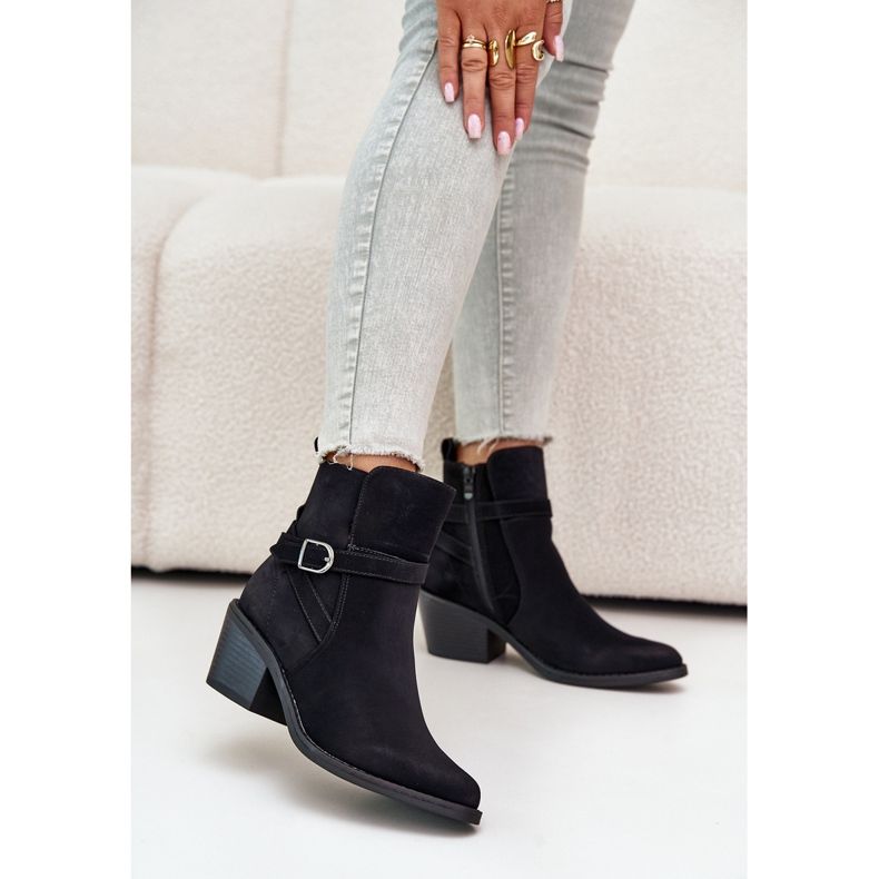 Botki Kowbojki Na Obcasie Z Noskami W Szpic Ocieplane Na Zamek Czarne Glamer 2