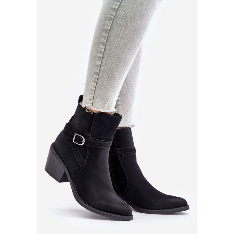 Botki Kowbojki Na Obcasie Z Noskami W Szpic Ocieplane Na Zamek Czarne Glamer 1